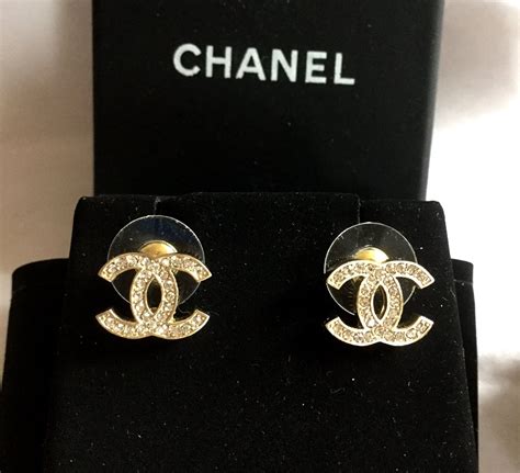 chanel crystal cc gold stud earrings|authentic Chanel cc logo earrings.